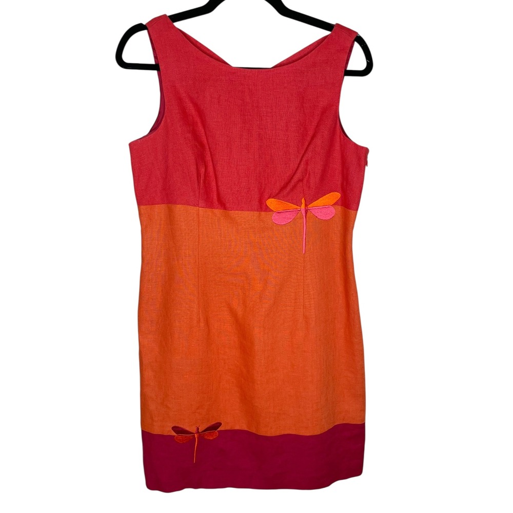 John Roberts Petite Dress, Sleeveless Sheath, Color Block, Linen Blend, 10P